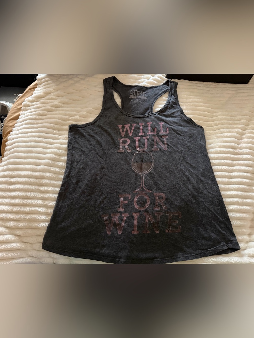 Chin Up Apparel Dark Gray Tank with Pink Wine Graphic